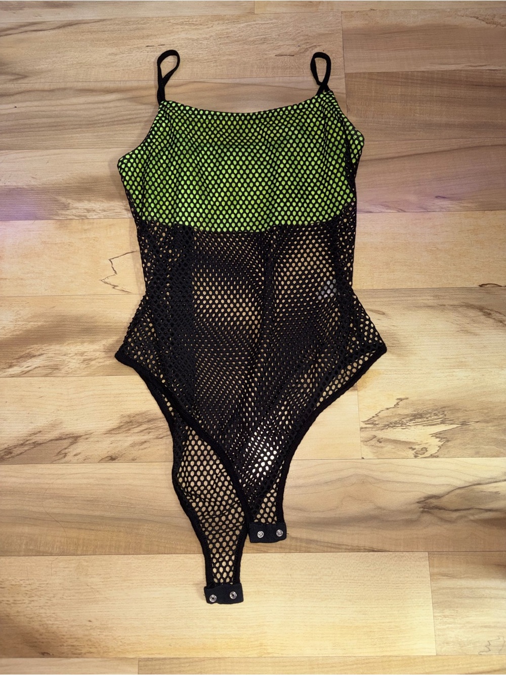 Women’s Black Fishnet Body Suit with Neon Top